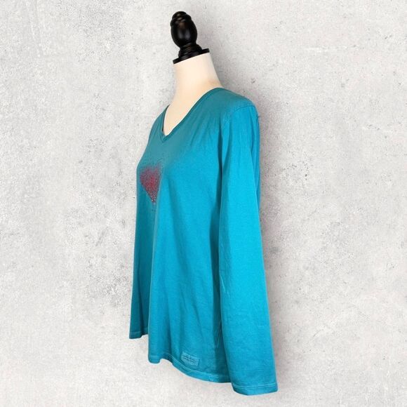Life Is Good Crusher Tee Teal Long Sleeve Heart Print Classic Fit, Size L - Picture 4 of 11